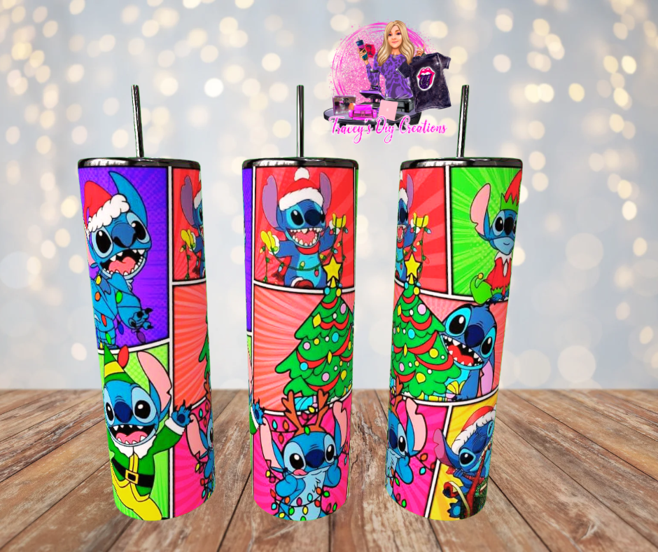 20 Oz Sublimated Christmas Blue Alien Tumbler