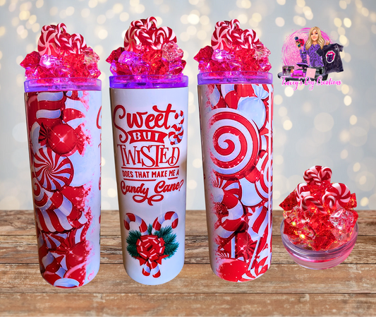 20 Oz Light Up Christmas Sweet But Twisted Faux Candy Cane And Peppermint Ice Tumbler With Removable Magnetic lid