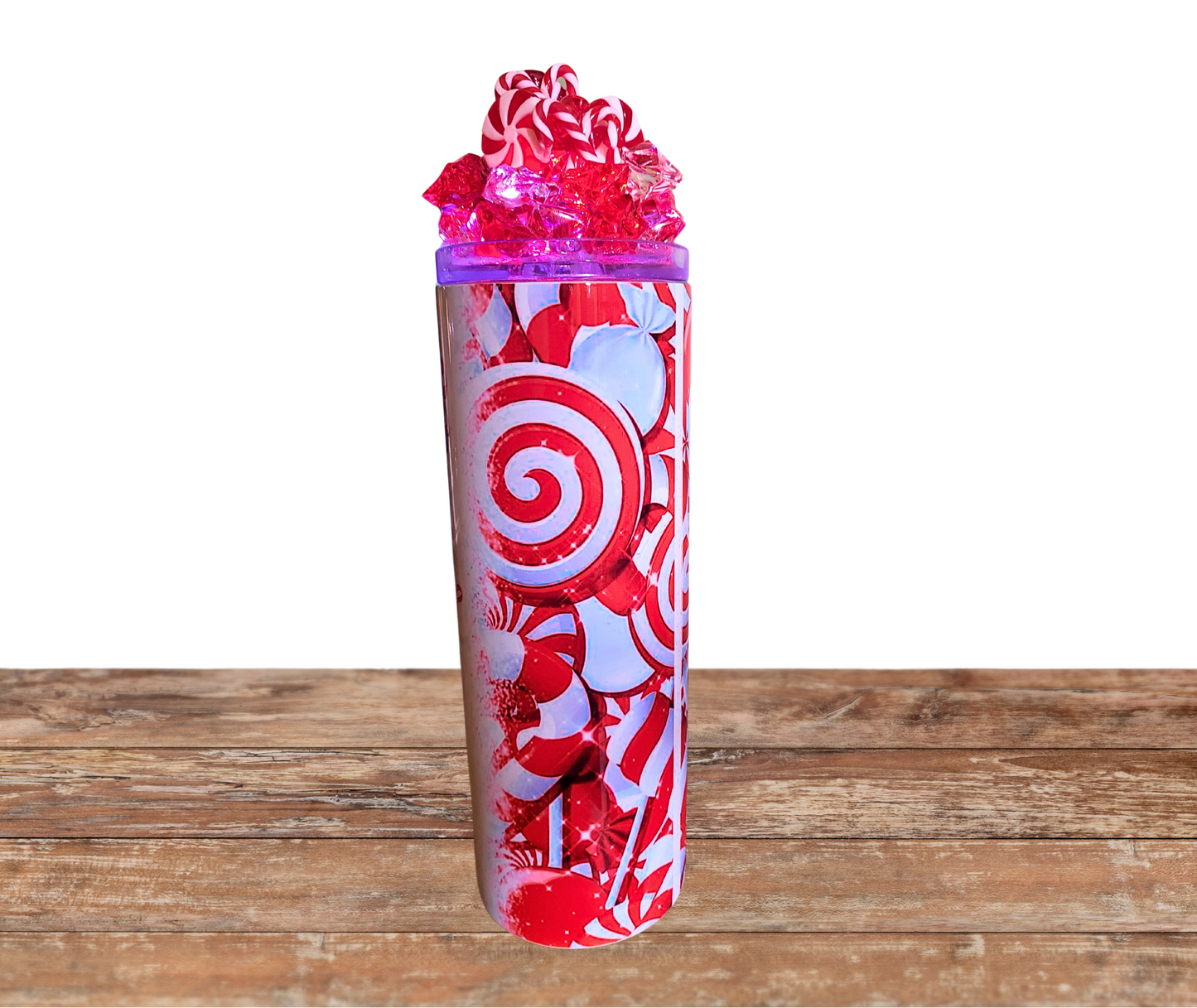 20 Oz Light Up Christmas Sweet But Twisted Faux Candy Cane And Peppermint Ice Tumbler With Removable Magnetic lid