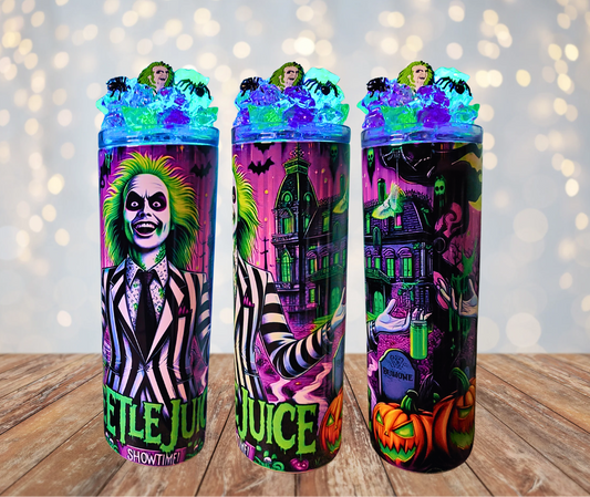 20 Oz Stainless Steel Beetlejuice Haunted House Light Up Tumbler