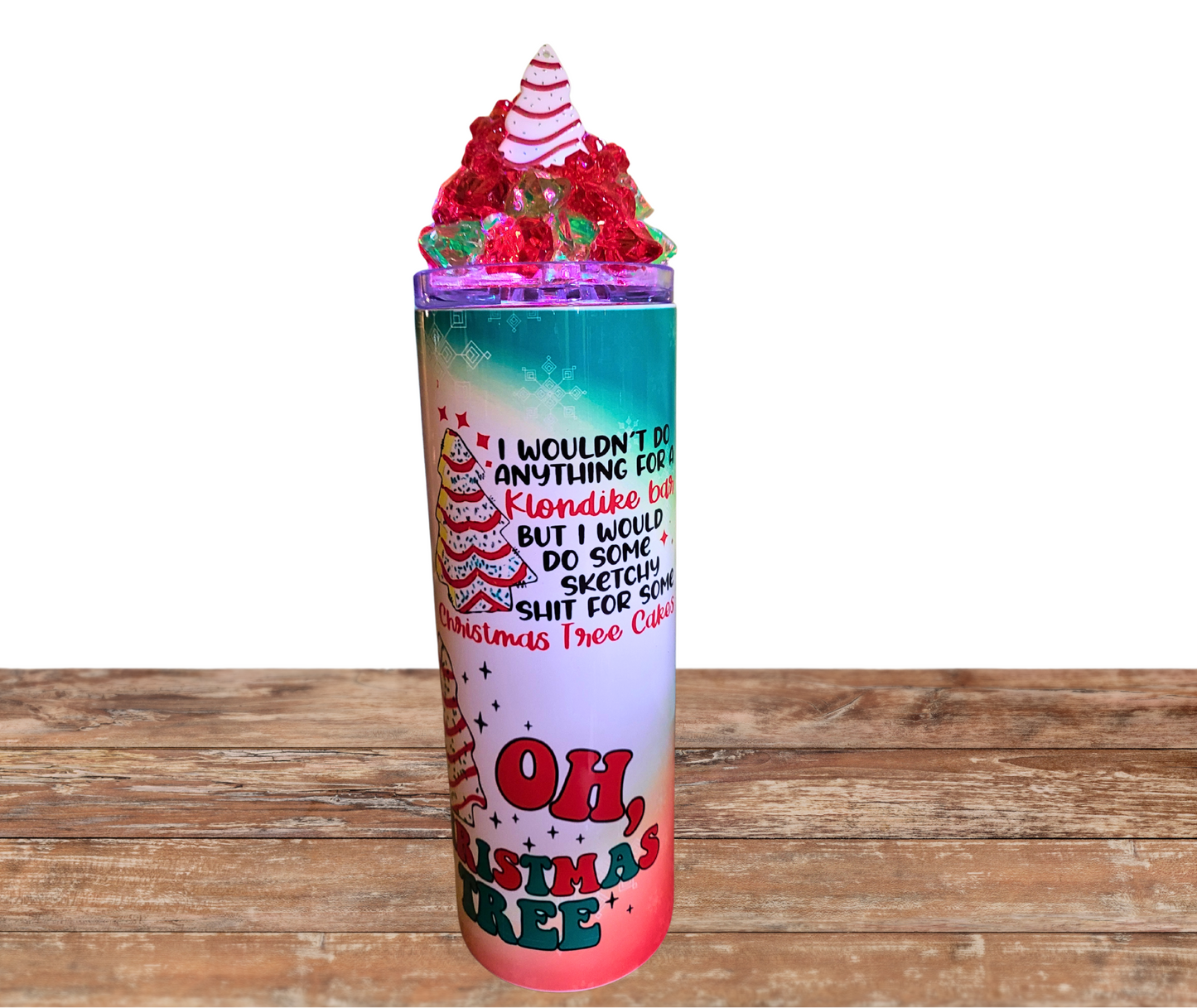 20 Oz Christmas Tree Tis The Season Snack Cake Light Up Tumbler With Removable Magnetic Lid