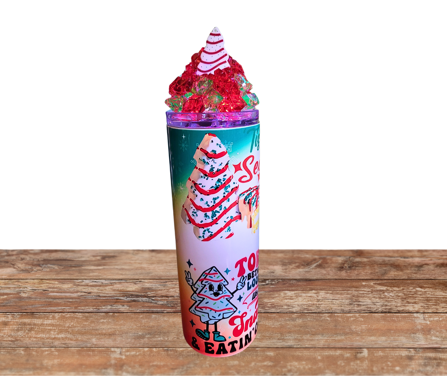 20 Oz Christmas Tree Tis The Season Snack Cake Light Up Tumbler With Removable Magnetic Lid