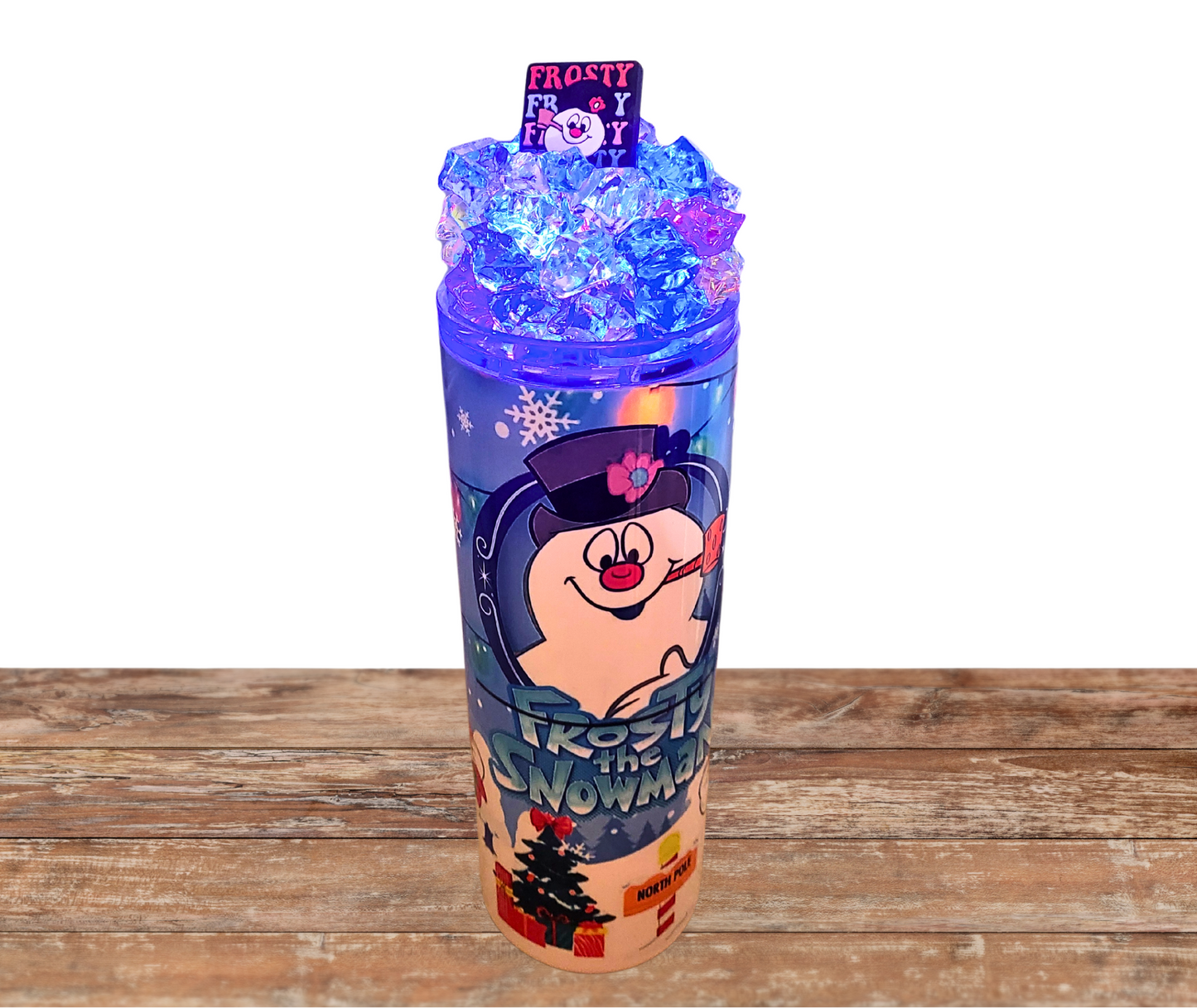 20 Oz Christmas Snowman Cartoon Light Up Ice Tumbler With Removable Magnetic Lid