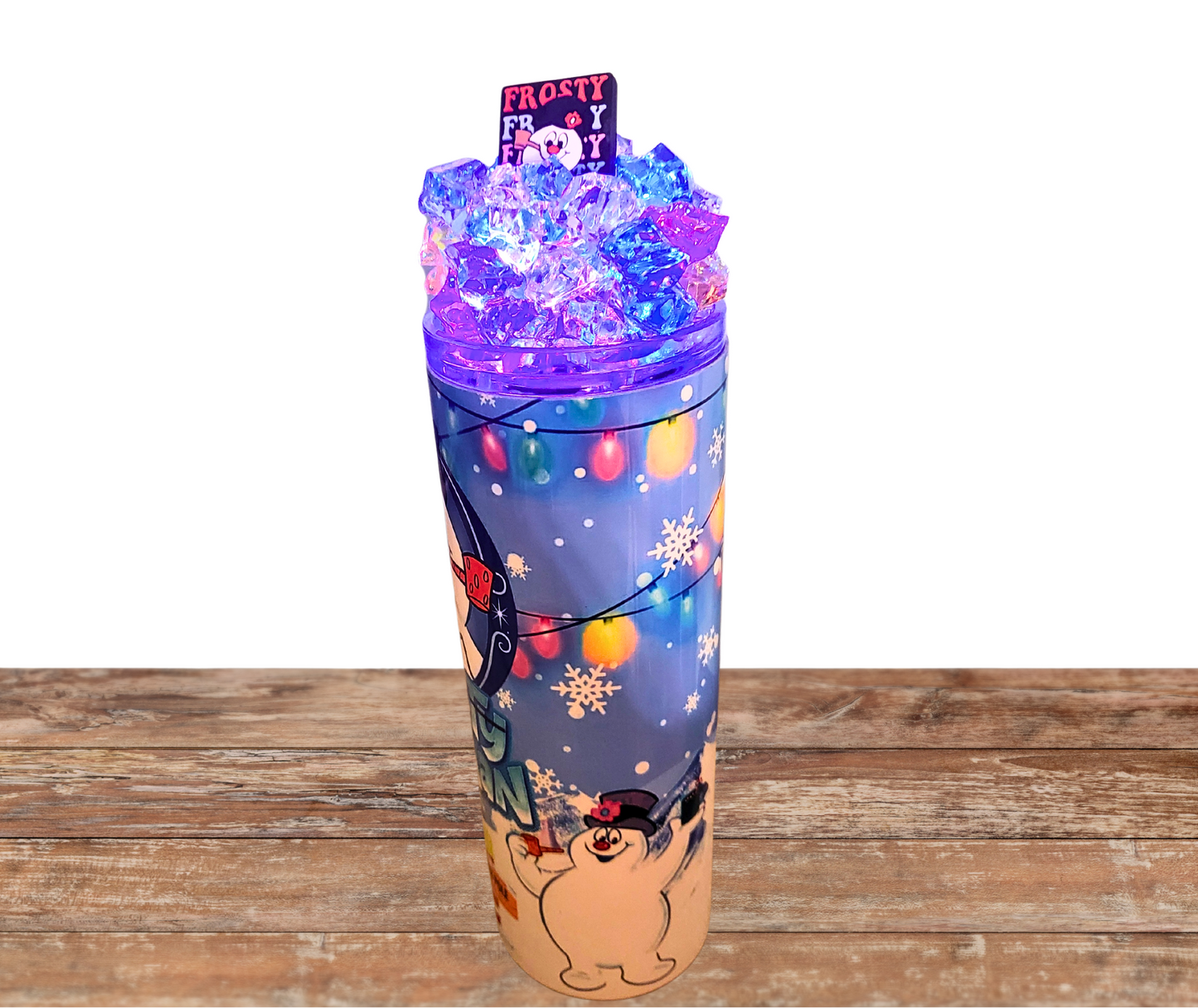 20 Oz Christmas Snowman Cartoon Light Up Ice Tumbler With Removable Magnetic Lid
