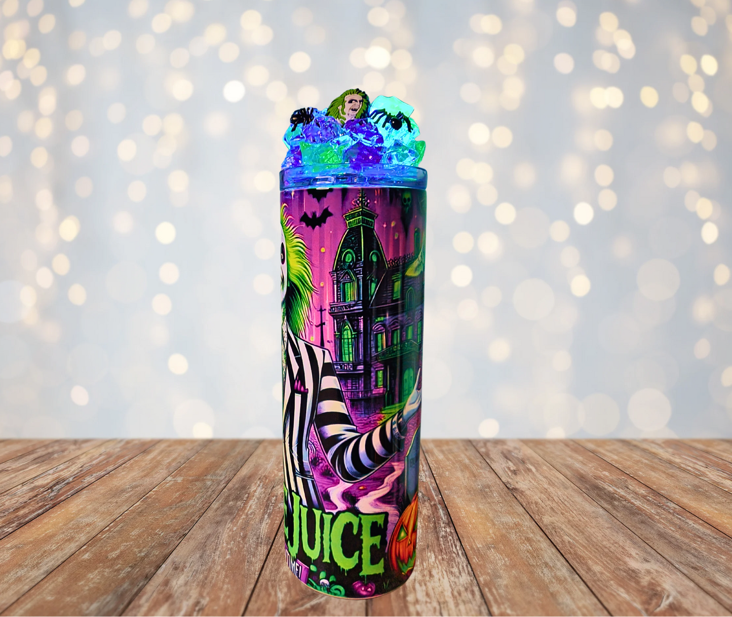 20 Oz Stainless Steel Beetlejuice Haunted House Light Up Tumbler