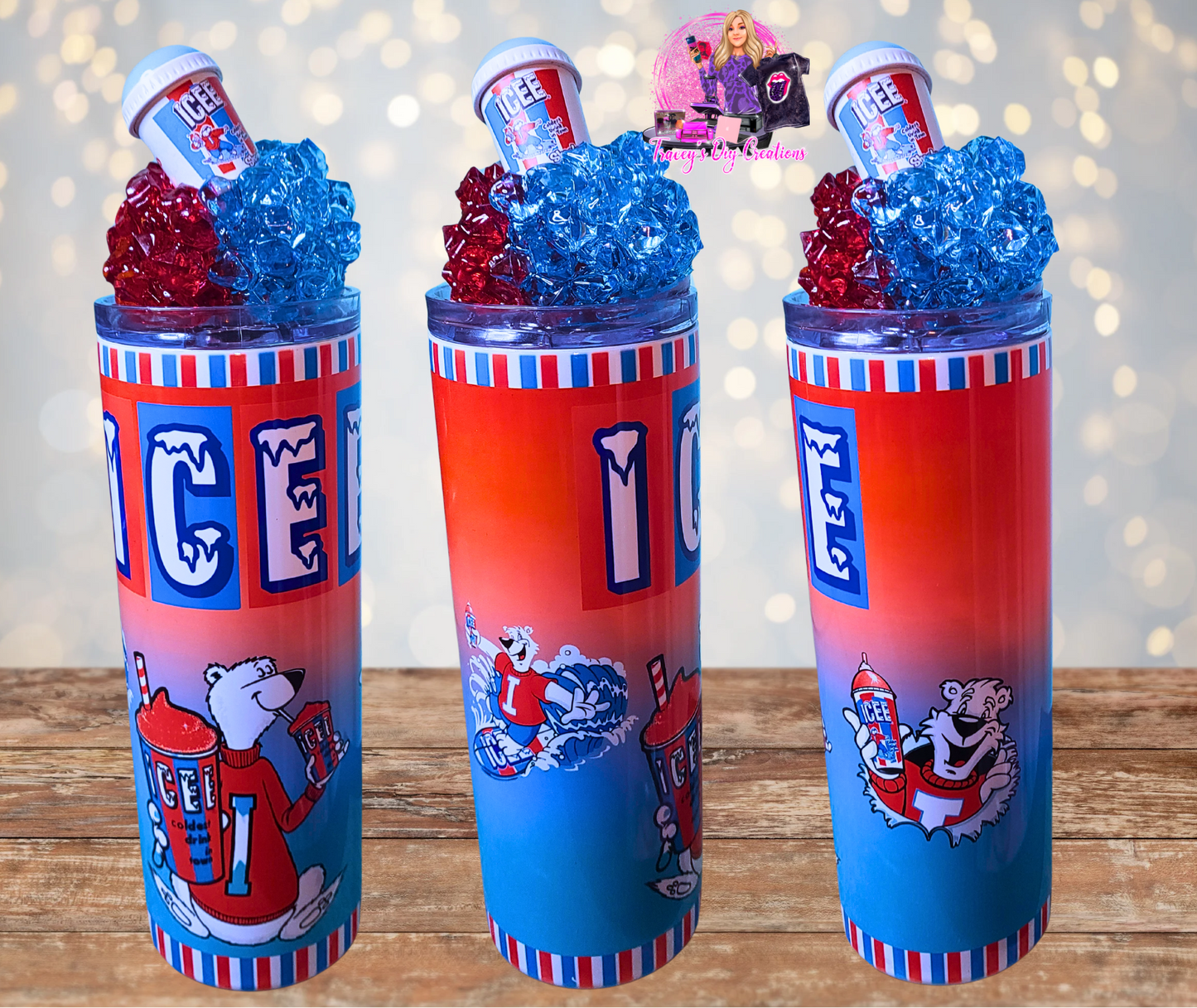 20 Oz 3D Colored Faux Ice Icee Ice Tumbler With Removable Magnetic Lid