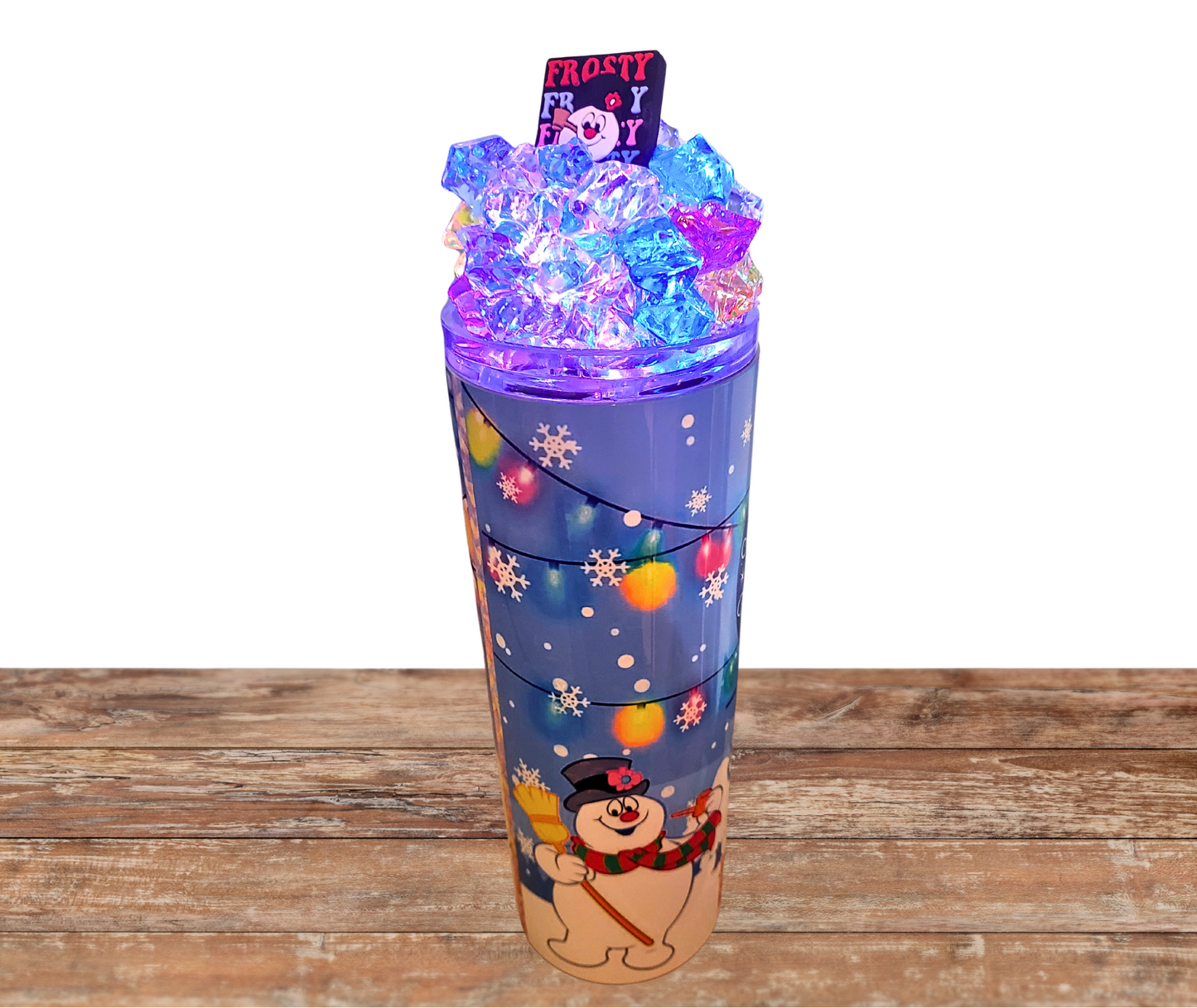 20 Oz Christmas Snowman Cartoon Light Up Ice Tumbler With Removable Magnetic Lid