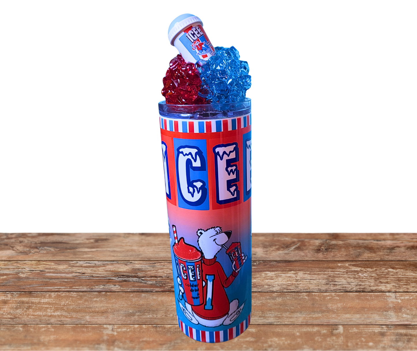 20 Oz 3D Colored Faux Ice Icee Ice Tumbler With Removable Magnetic Lid