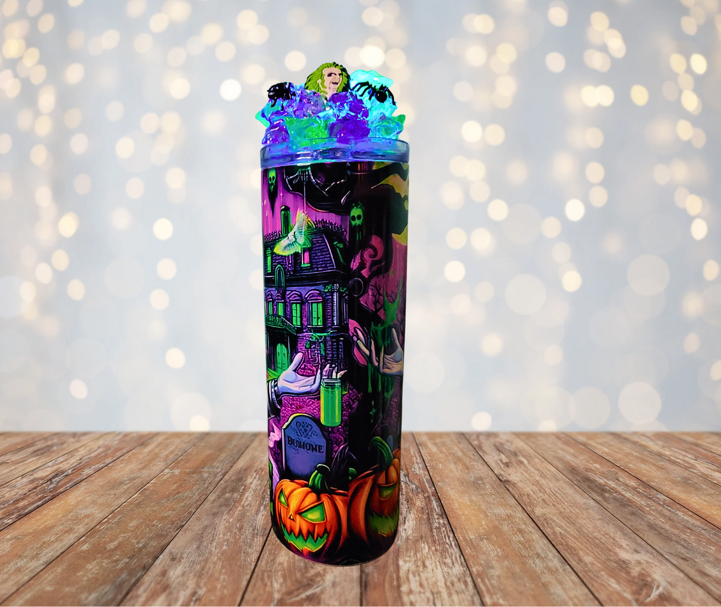 20 Oz Stainless Steel Beetlejuice Haunted House Light Up Tumbler