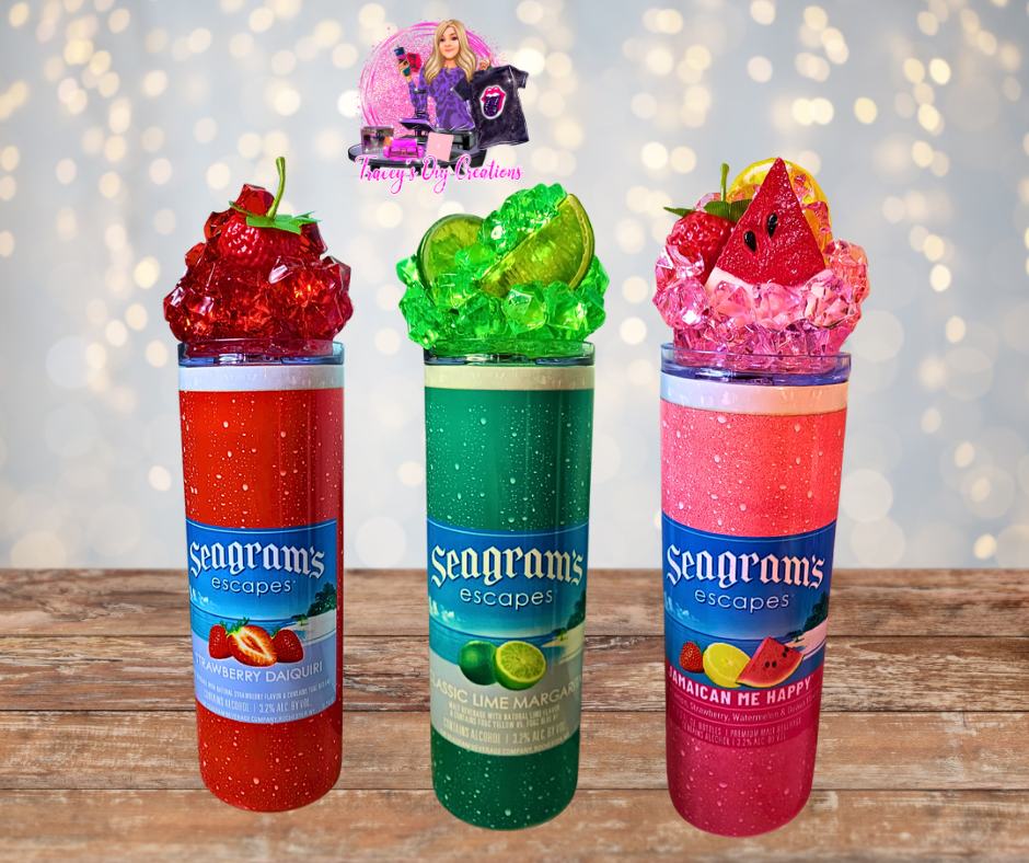 20 Oz Assorted Seagrams Escapes Jamaican Me Happy Faux Colored Ice Tumblers With Removable Magnetic Lid