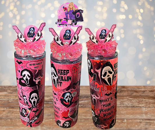 20 Oz Stainless Steel Pink Ghostface Light Up Tumbler With Removable  Magnetic  Lid