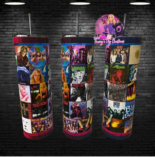 20 Oz 80s Metal Album Cover Skinny Tumbler, Cd Hairbands Tumbler, Rock band Collage Sublimated