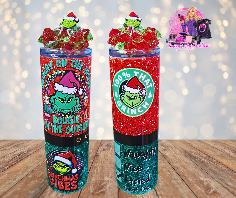 20 Oz 100% Greeny Meenie Christmas Light Up Ice Tumbler With Removable Magnetic Lid