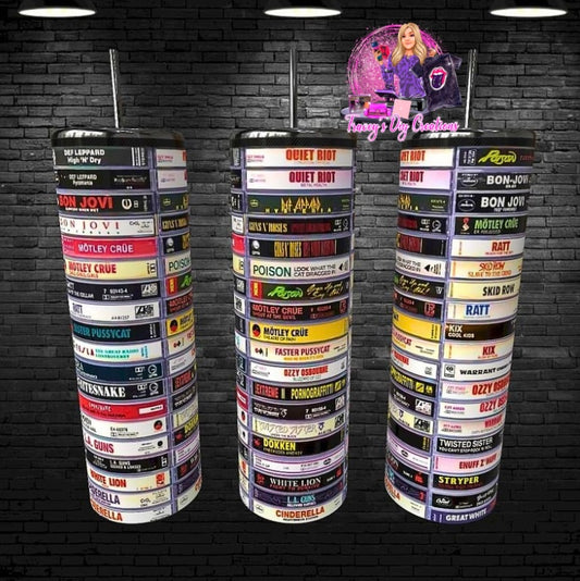 20 Oz 80s Metal Cassette Tumbler, 80s Hair Bands, 80s Glam Metal Gifts