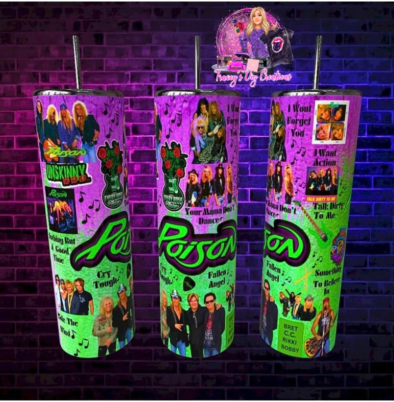 20 Oz Sublimated 80s Glam Metal Poison Rock Band Tumbler