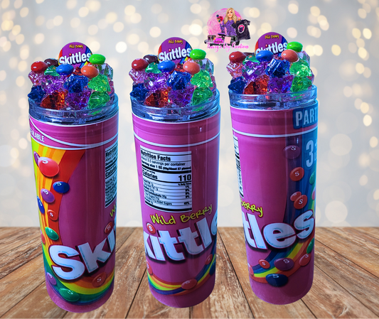 20 Oz Wildberry Purple Skittles Faux Colored Ice Tumbler With Removable Magnetic Lid