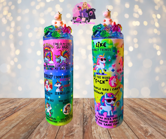 20 Oz Stainless Steel Colorful Sarcastic Unicorn With Faux Colored Ice And Faux Unicorn Ice Tumbler With Removable Magnetic Lid