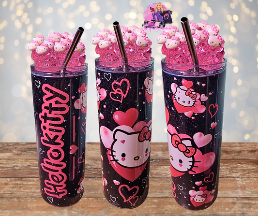 20 Oz Pink Hello Kitty Faux Ice Tumbler With Removable Magnetic Lid And Metal Straw