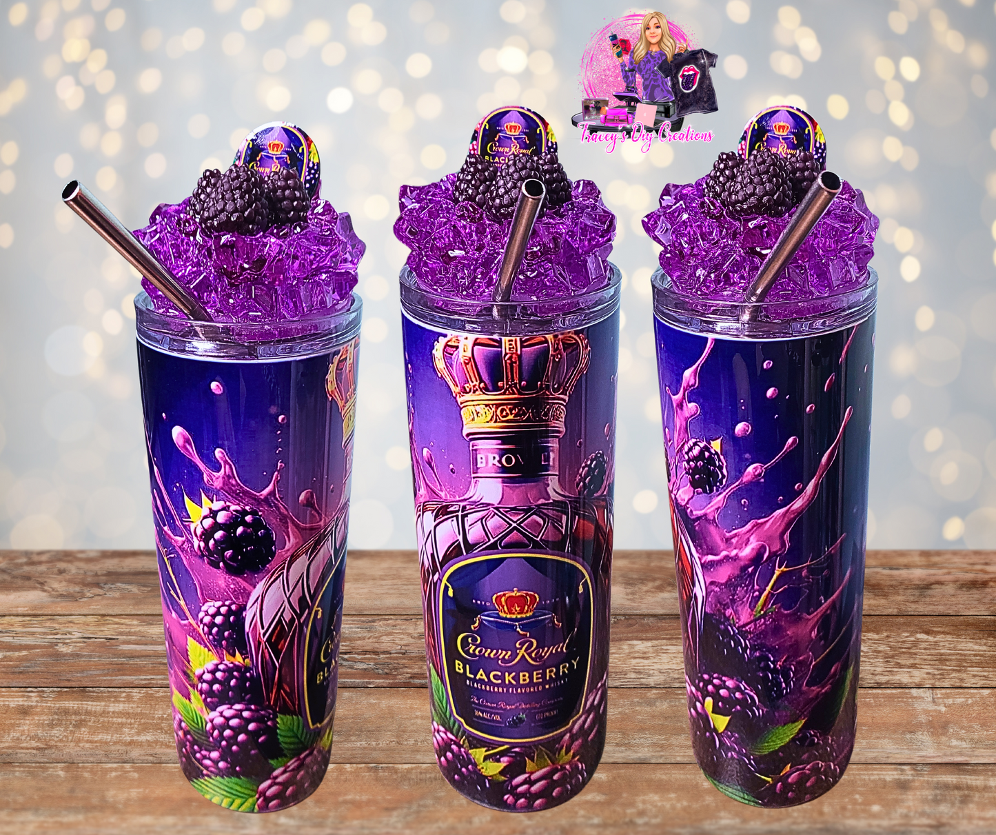 20 Oz Crown Royal Blackberry Purple Faux Ice Tumbler With Removable Magnetic Lid And Metal Straw