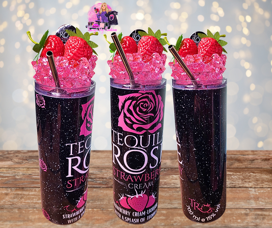 20 Oz Tequila Rose Strawberry Cream Faux Pink Ice Tumbler With Removable Magnetic Lid And Metal Straw