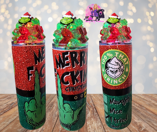 20 Oz Merry Christmas Funny Xmas Cartoon Light Up Ice Tumbler With Removable Magnetic Lid