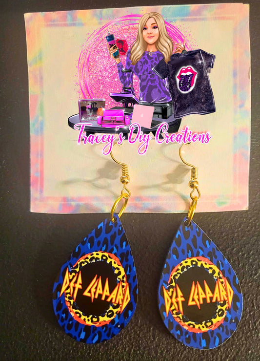 Def Leppard Blue Leopard Earrings, 80s Hairband Jewelry, Teardrop Blue Def Lep