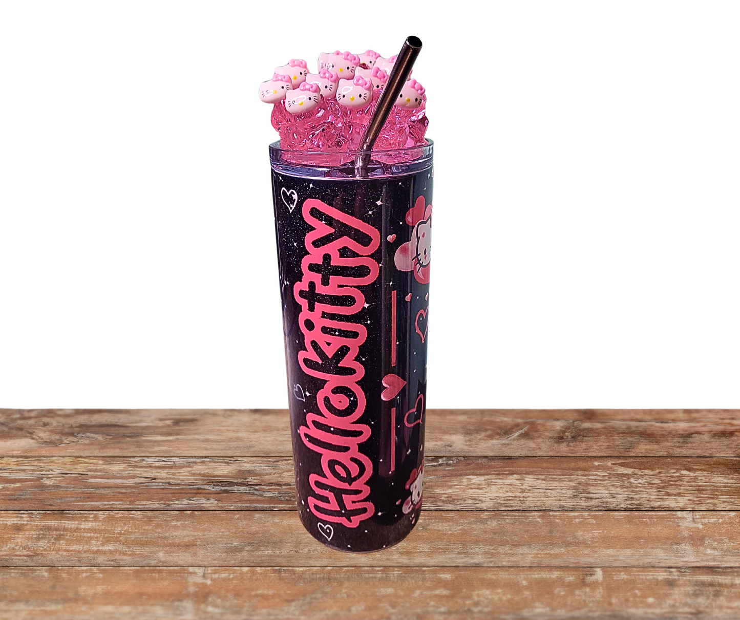 20 Oz Pink Hello Kitty Faux Ice Tumbler With Removable Magnetic Lid And Metal Straw