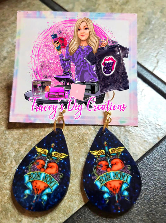 Bon Jovi Heart Earrings, 80's Rock Earrings,  Bon Jovi Teardrop, 80's Rock Music Earrings, Bon Jovi Jewelry