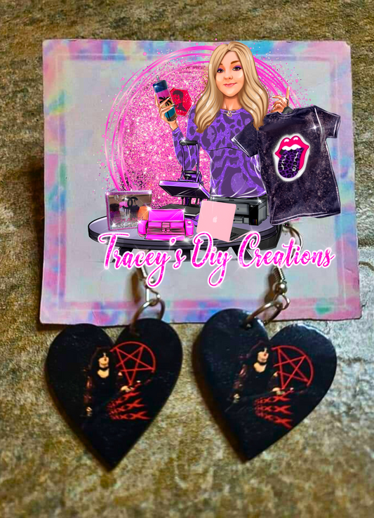 Nikki Sixx Black Heart Shaped Earrings, Nikki Sixx Fan Lover Merchandise, 80s Glam Metal Earwear, 80s Hard Rock Nikki
