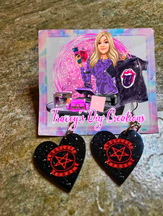 Motley Crue Black And Red Heart Shaped Earrings, 80s Glam Metal Earwear, Motley Crue Concert Wear, Motley Crue Fan Gift