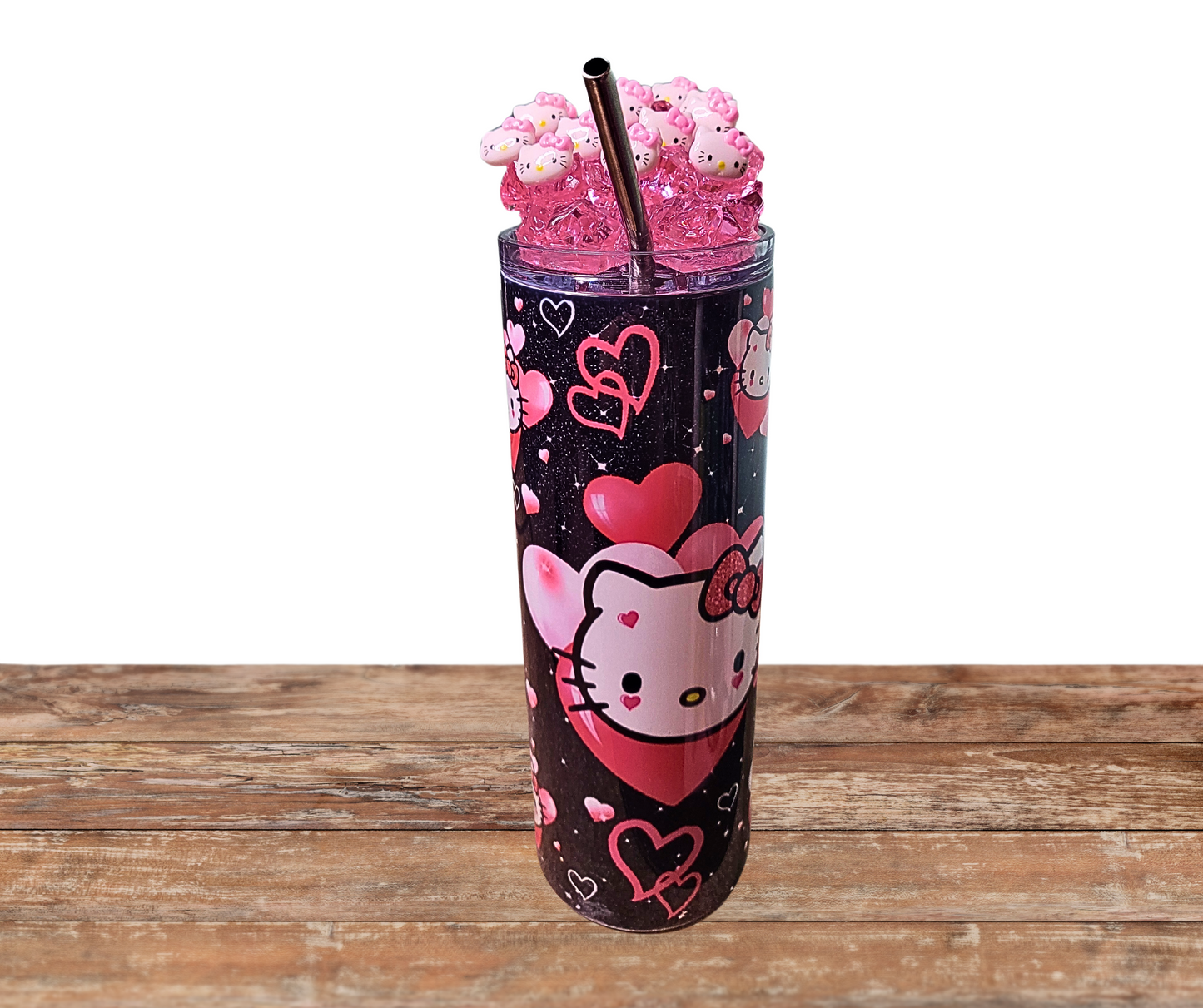 20 Oz Pink Hello Kitty Faux Ice Tumbler With Removable Magnetic Lid And Metal Straw