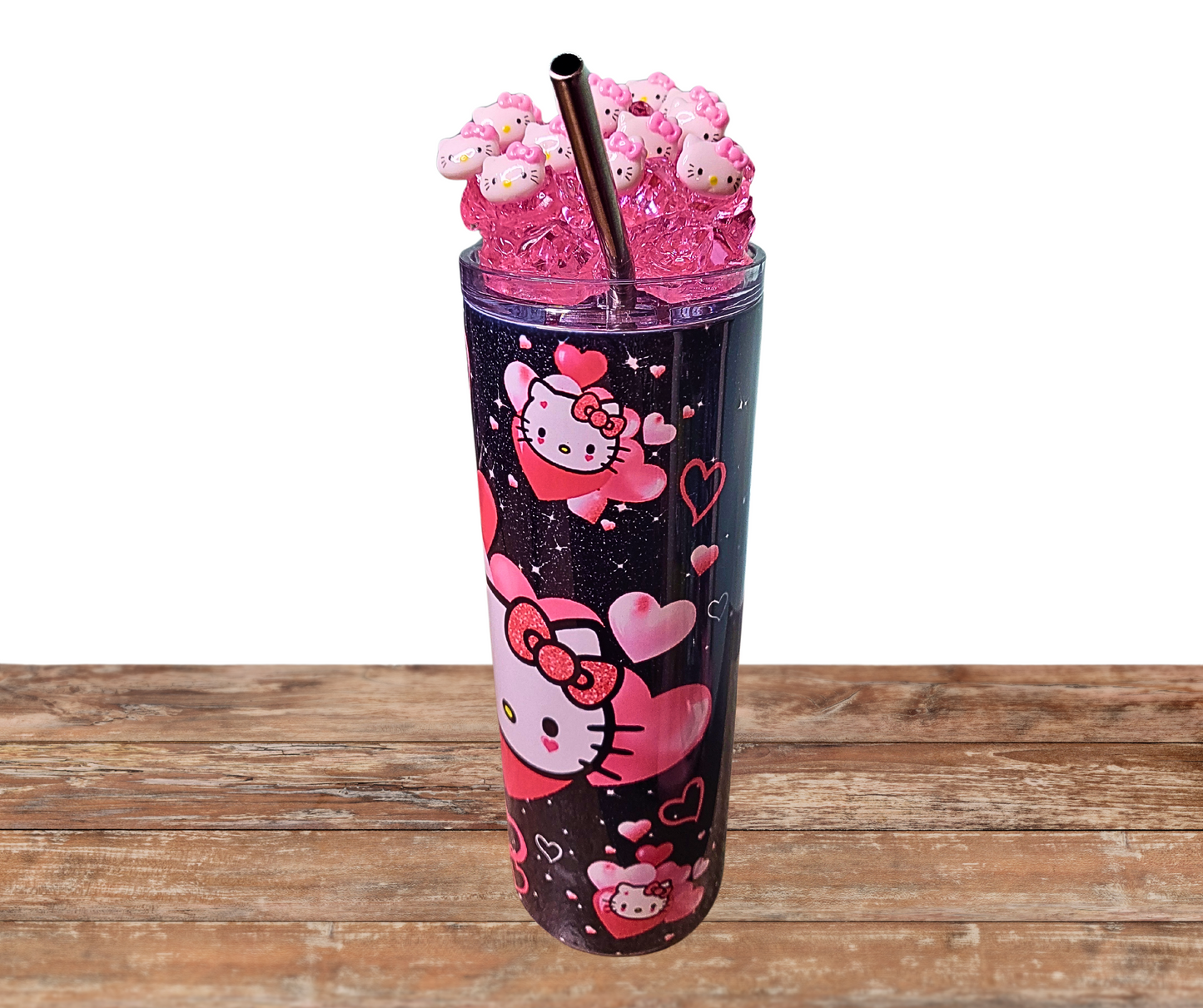 20 Oz Pink Hello Kitty Faux Ice Tumbler With Removable Magnetic Lid And Metal Straw