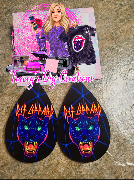 Def Leppard Teardrop Earrings, Leppard Face Teardrop