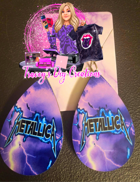Metallica Purple Lightning Earrings, Metallica Logo Teardrop, Metallica Jewelry