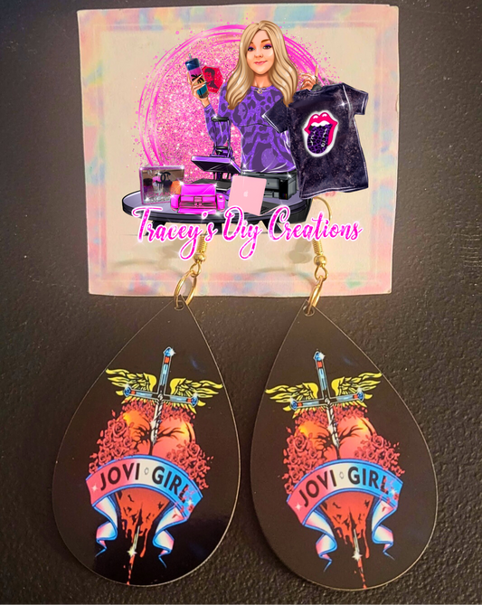 Bon Jovi Teardrop, Bon Jovi Earrings, Bon Jovi Fan Gifts,Jovi Girl Sublimated Earrings