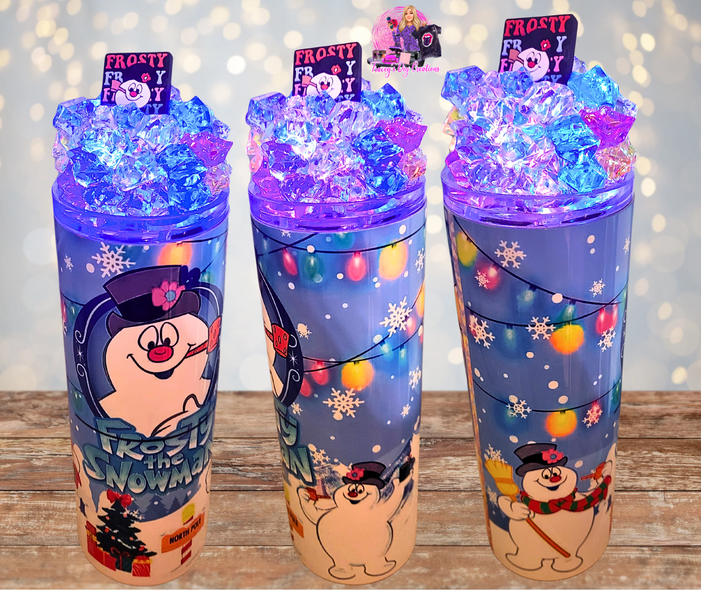 20 Oz Christmas Snowman Cartoon Light Up Ice Tumbler With Removable Magnetic Lid
