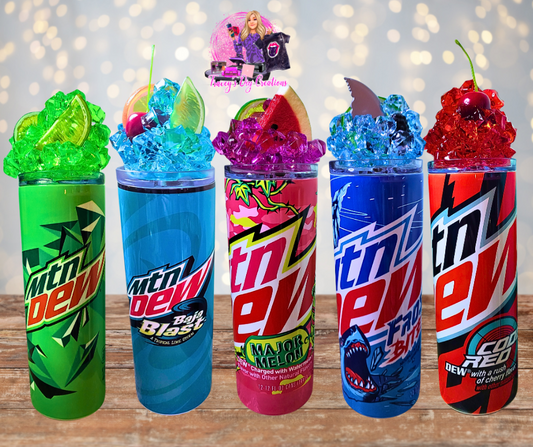 20 Oz Mountain Dew Assorted Flavors Baja Blast Faux Colored Ice Tumblers With Removable Magnetic Lid