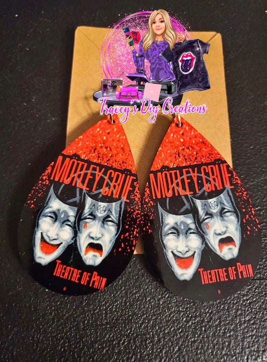 Motley Crue Red Glitter Earrings, Theatre Of Pain Teardrop, 80s Glam Rock Merchandise
